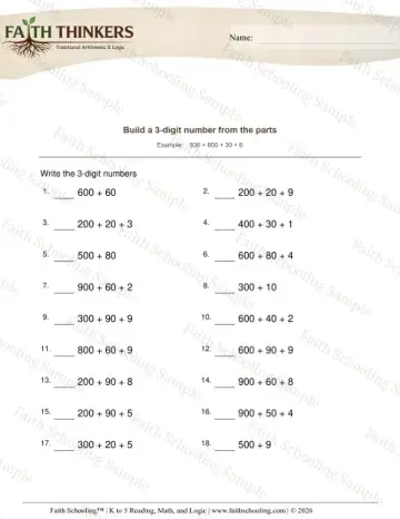 2nd Grade math worksheet — Writing and Reading Numbers. Digit Number from Parts 2