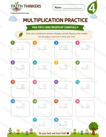 4th Grade math worksheet — Summer Multiplication Practice 6