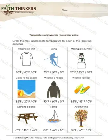 3rd Grade math worksheet — Temperature Weather 3