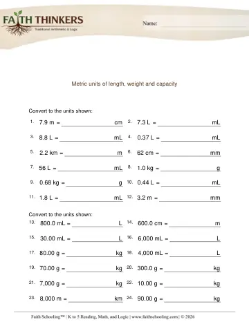 Convert Metric Units Length Weight Capacity 2