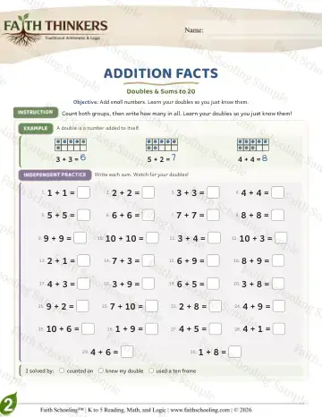 2nd Grade math worksheet — Addition Facts (Practice 6)