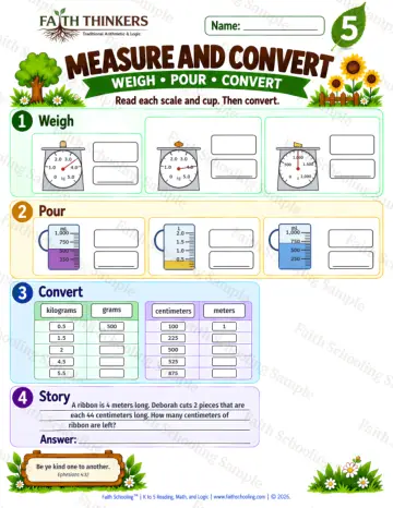 5th Grade math worksheet — Converting Units Practice 9