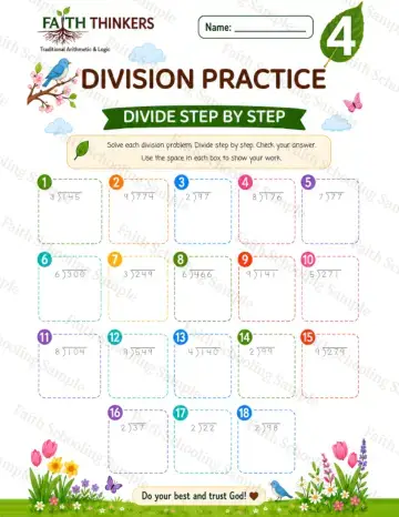 4th Grade math worksheet — Spring Division Practice 6