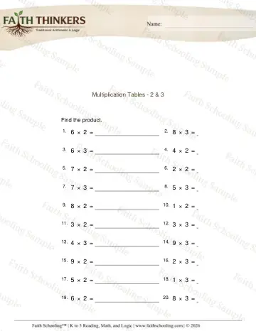 3rd Grade math worksheet — Times Tables and Facts. Multiplication Table 2 (Practice 1)