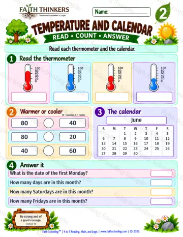 2nd Grade math worksheet — Calendar and Temperature Practice 9