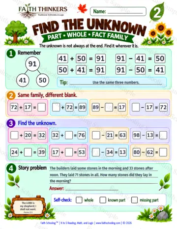 2nd Grade math worksheet — Find The Unknown Practice 9
