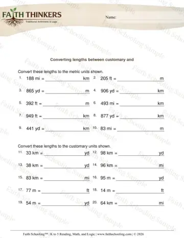 5th Grade math worksheet — Length and Distance. Converting Lengths Customary Metric Long 8