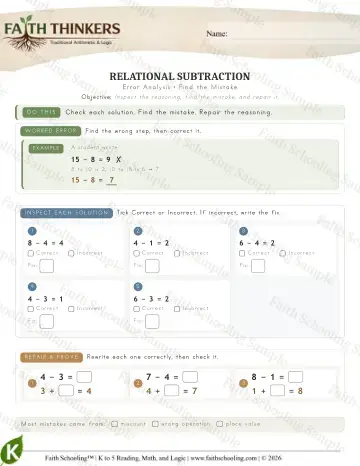 Kindergarten math worksheet — Reasoning & Fluency - Error (Practice 2)