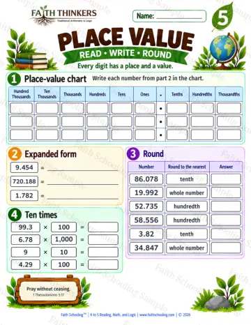 5th Grade math worksheet — Place Value Practice 7