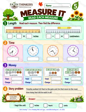 5th Grade math worksheet — Measurement Practice 7