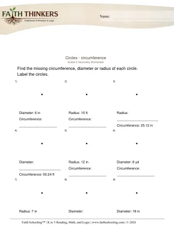 Grade 5 Math: Circles — worksheet preview