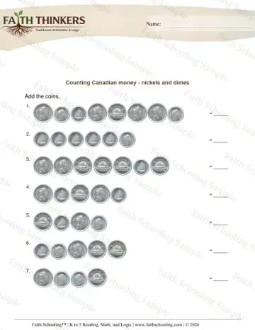 2nd Grade math worksheet — Counting Money Canadian Nickels Dimes 8