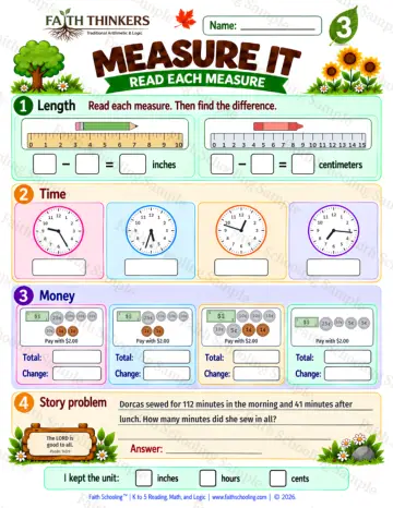 3rd Grade math worksheet — Measurement Practice 4