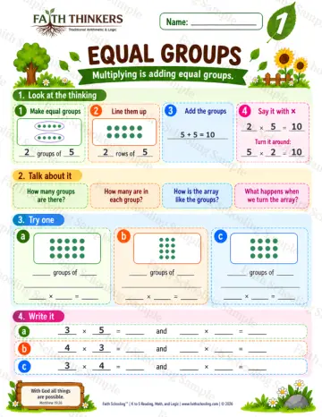 1st Grade math worksheet — Equal Groups Practice 7