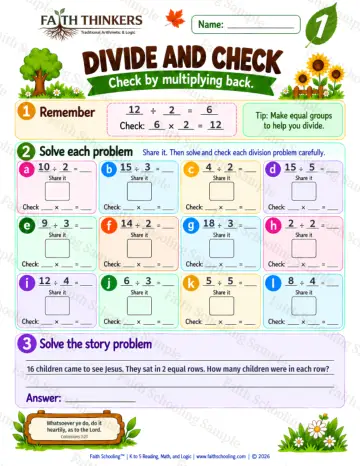 1st Grade math worksheet — Division as Equal Groups Practice 5