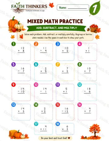 1st Grade math worksheet — Fall Mixed Practice 9