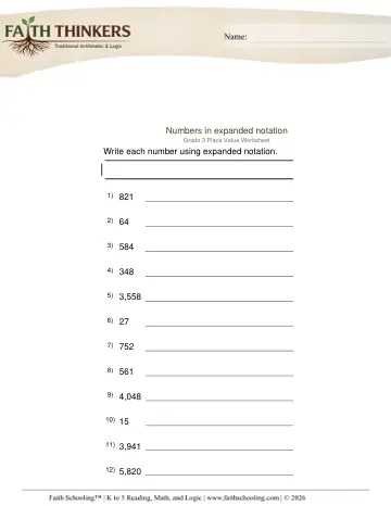 Write 4 Digit Number Expanded Form 1 (Practice 1)