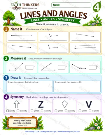 4th Grade math worksheet — Lines And Angles Practice 4