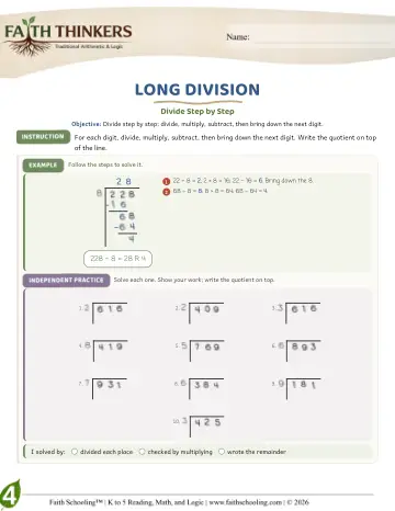 Grade 4 Math: Long Division — worksheet preview