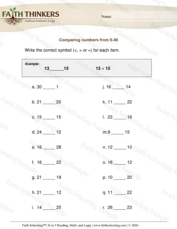 1st Grade math worksheet — Comparing Numbers C4