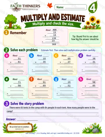 4th Grade math worksheet — Multi-Digit Multiplication Practice 9