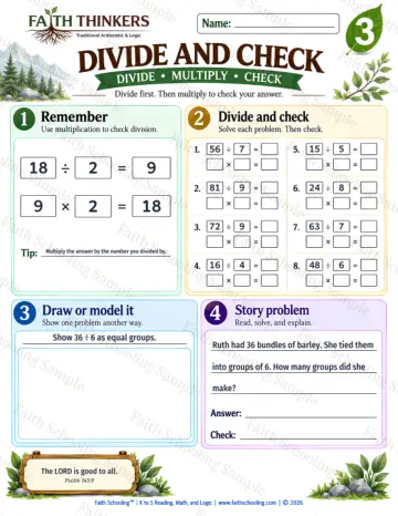 3rd Grade math worksheet — Divide And Check Practice 8