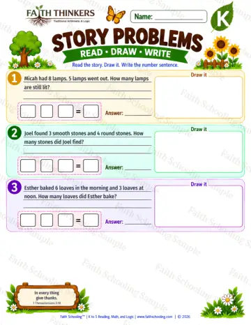 Kindergarten math worksheet — Mixed Operation Word Problems Practice 4
