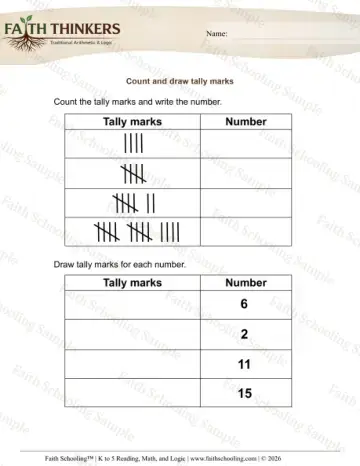 1st Grade math worksheet — Tally and Frequency. Tally Marks 5