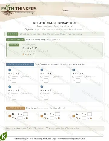 Kindergarten math worksheet — Reasoning & Fluency - Error (Practice 5)