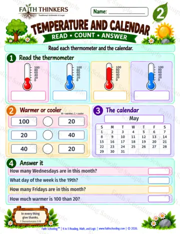 2nd Grade math worksheet — Calendar and Temperature Practice 5