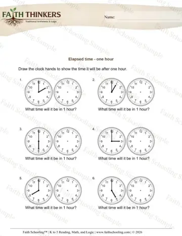 1st Grade math worksheet — Elapsed Time One Hour 4