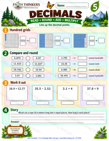 5th Grade math worksheet — Decimals Practice 4