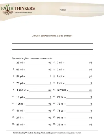 Converting Units Length Whole Miles Yards Feet 1