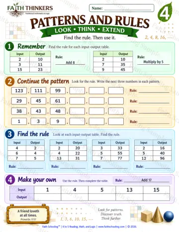 4th Grade math worksheet — Patterns And Rules Practice 7