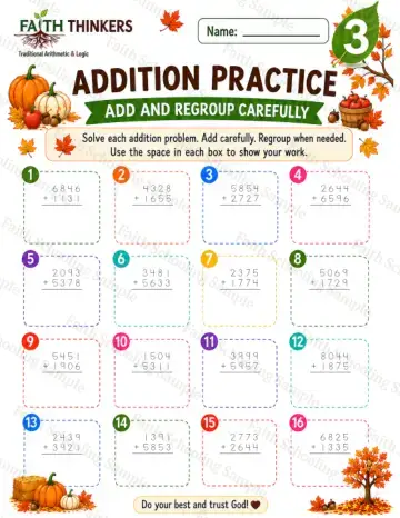 3rd Grade math worksheet — Fall Addition Practice 8