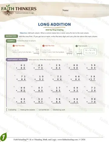 1st Grade math worksheet — Addition with Regrouping. Long Addition (Practice 8)