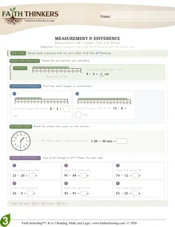 Grade 3 Math: Measurement — worksheet preview