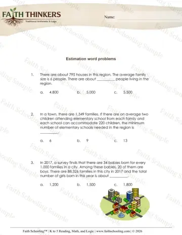 5th Grade math worksheet — Word Problems Estimating Rounding 5