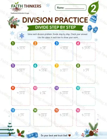 2nd Grade math worksheet — Winter Division Practice 7