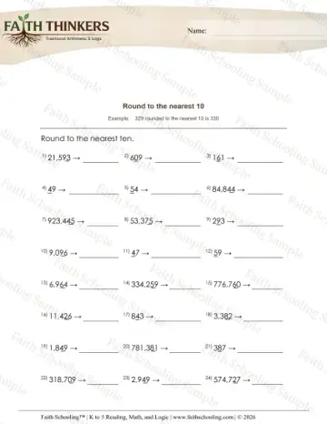 4th Grade math worksheet — Rounding and Estimation. Round 3 Digit Numbers Nearest 10 3