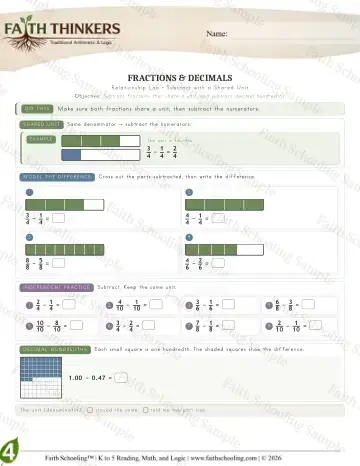 4th Grade math worksheet — Fractions (Practice 5)