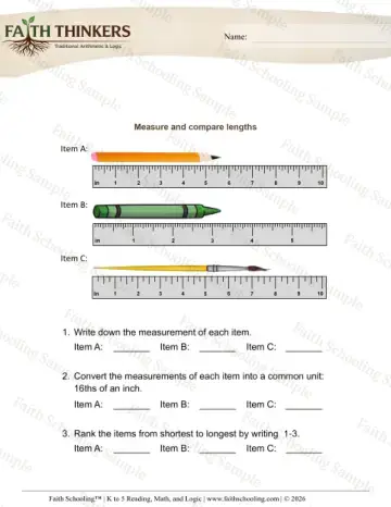5th Grade math worksheet — Comparing and Estimating. Measure Compare Lengths 4