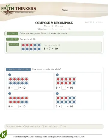 Kindergarten Math: Make 10 — worksheet preview