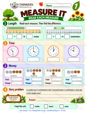 1st Grade math worksheet — Measurement Practice 7