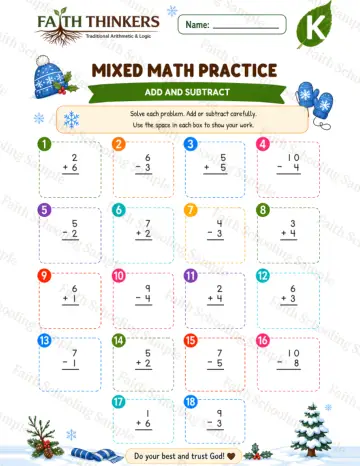 Kindergarten math worksheet — Winter Mixed Practice 9