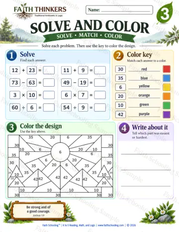 3rd Grade math worksheet — Solve And Color Practice 8