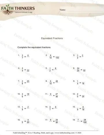 5th Grade math worksheet — Equivalent and Simplified Fractions. Equivalent Fractions 6