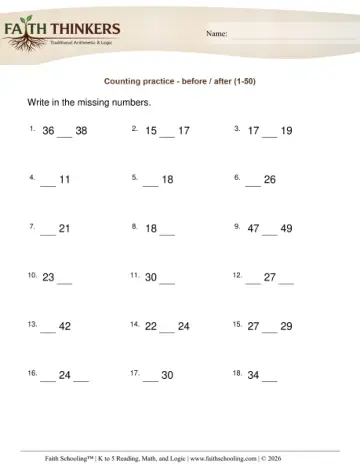 Counting Practice Before After 5