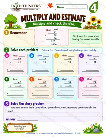 4th Grade math worksheet — Multi-Digit Multiplication Practice 4