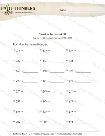 4th Grade math worksheet — Rounding and Estimation. Round 4 Digit Numbers Nearest 100 2